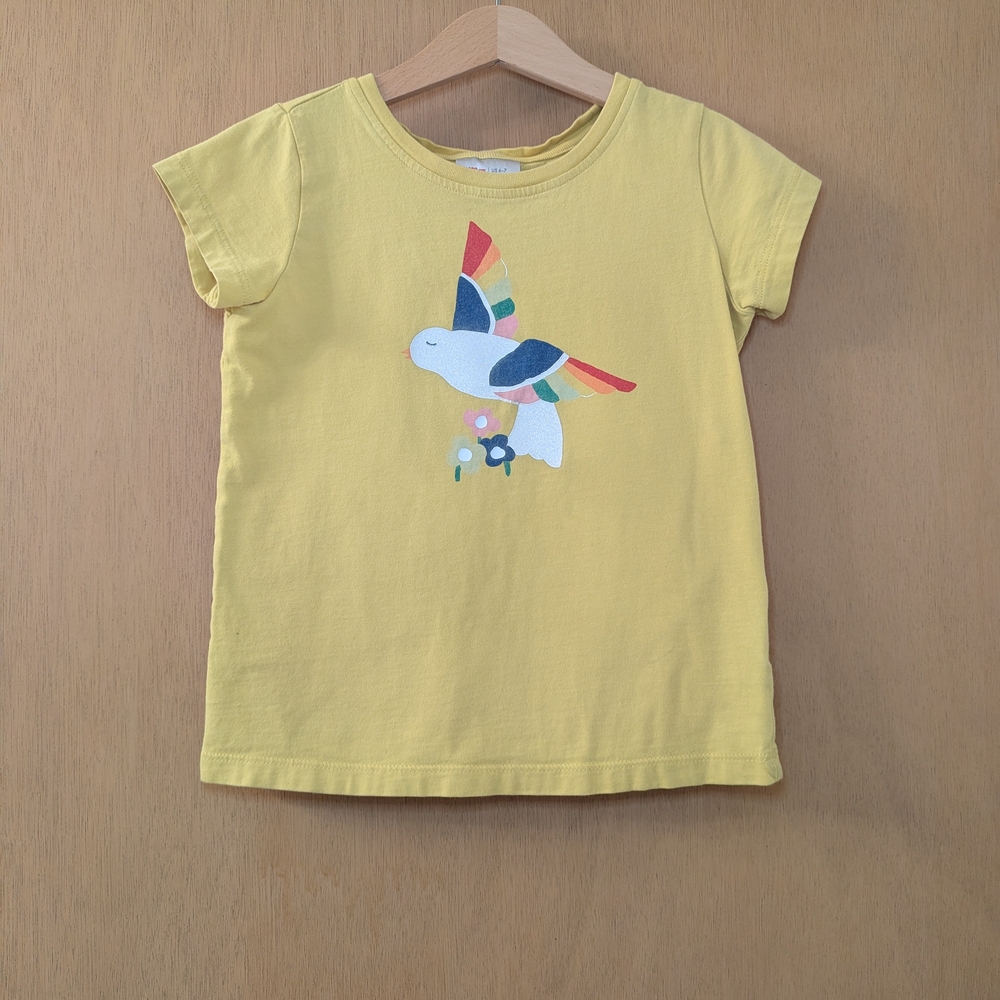 Hanna Andersson Yellow Kids T-Shirt with Colorful Bird Design